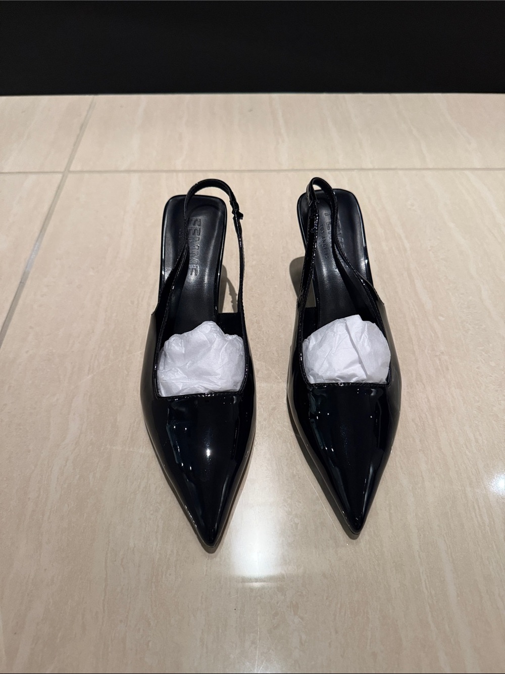 Black Patent Pointed Slingback Heels